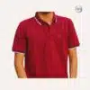 Man wearing a Heaven Wear Classic Fit Polo Shirt for Men in red, made from China PK fabric, standing outdoors with a background of buildings. The polo shirt features a neat collar, short sleeves, and a comfortable fit. Men's maroon polo t shirt in bangladesh.