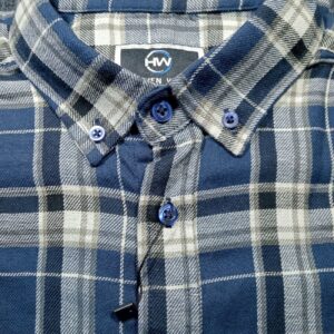 Men's Navy Blue Plaid Shirt with Classic Checkered Pattern - Full View