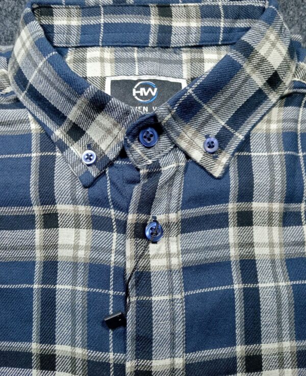 Men's Navy Blue Plaid Shirt with Classic Checkered Pattern - Full View